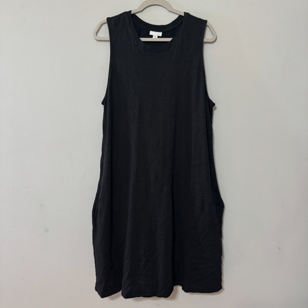 J Jill Sleeveless Midi Tank Dress Size XL Black Cotton Modal Lagenlook Pockets